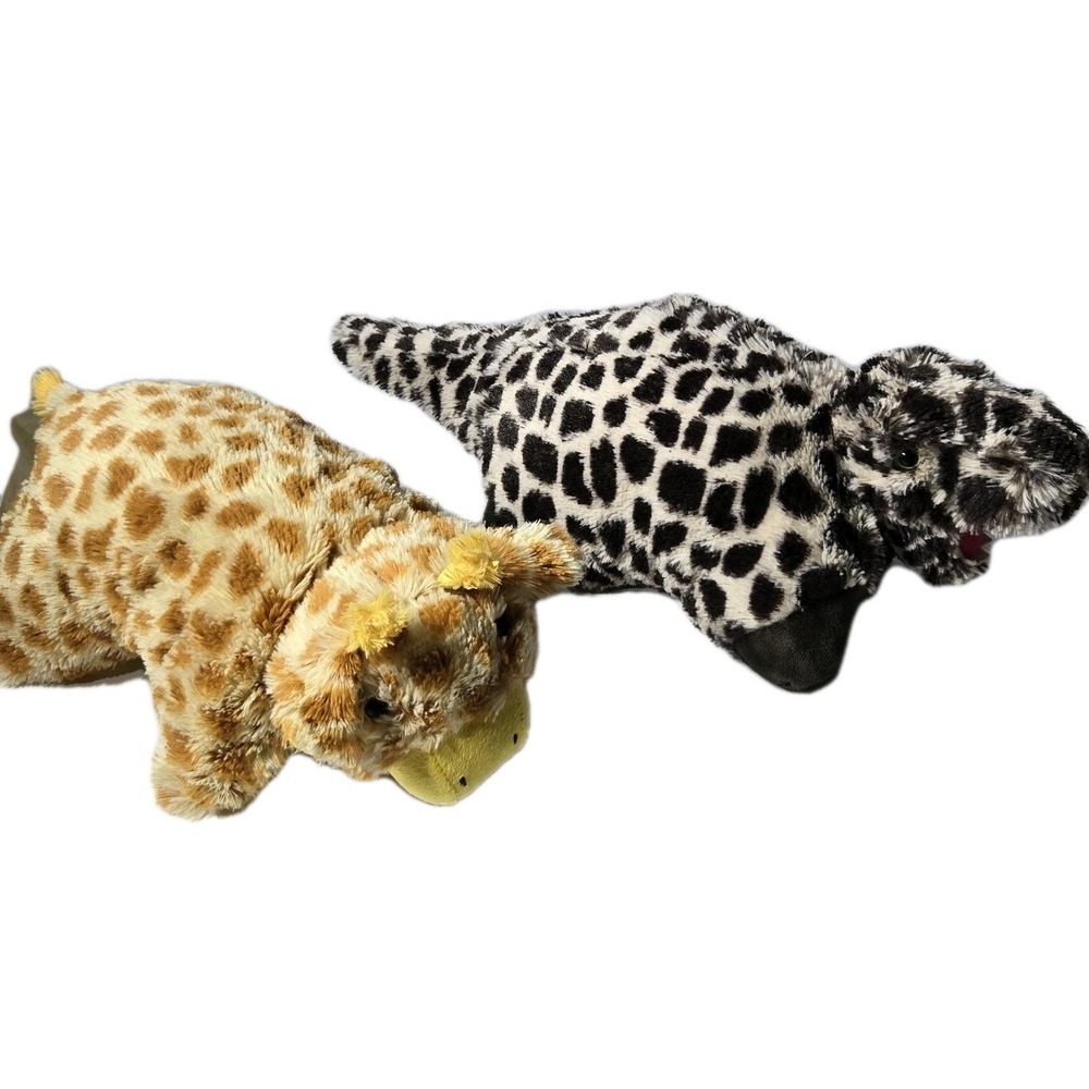 Lot Of 2 Pillow Pet Pee Wees Jolly Giraffe Rexy T Rex 2010 Hook And Loop‎ SOFT